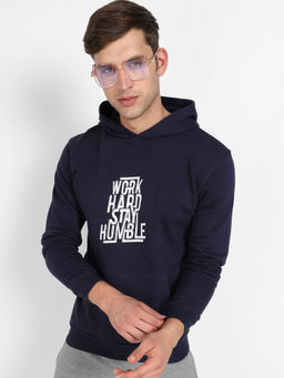 Campus Sutra - Mens Navy Blue Work Hard Stay Humble Hoodie