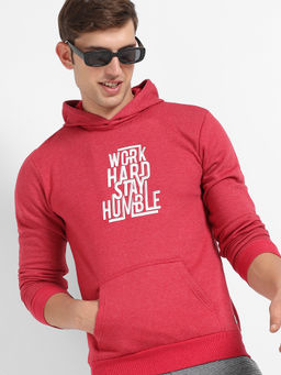 Campus Sutra - Mens Red Work Hard Stay Humble Hoodie