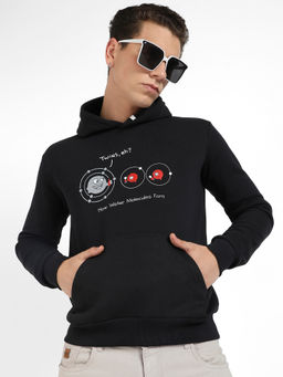 Campus Sutra - Mens Black Water Molecules Hoodie with Kangaroo Pocket
