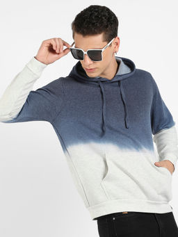 Campus Sutra - Mens Blue & Grey Pullover Ombre Sweatshirt with Ribbed Hem