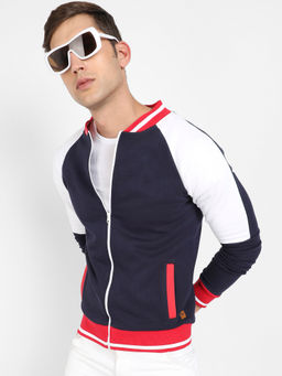 Campus Sutra - Mens Multi-Color Zip Front Jacket with Raglan Sleeve
