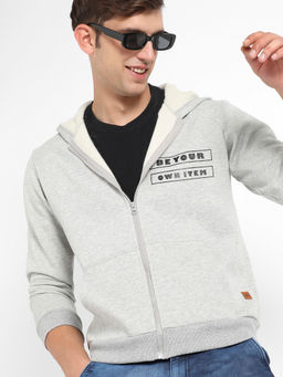 Campus Sutra - Mens Light Grey Be Your Own Item Hooded Jacket with Insert Pocket