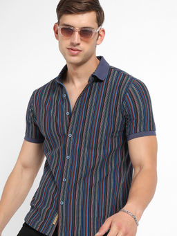 Campus Sutra - Mens Multi-Color Contrast Knitted Shirt