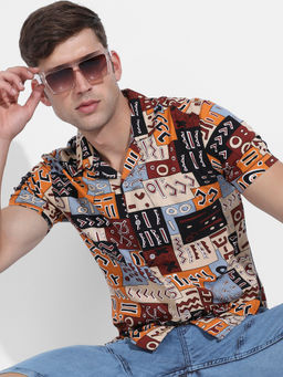 Campus Sutra - Mens Multi-Color Aztec Print Shirt