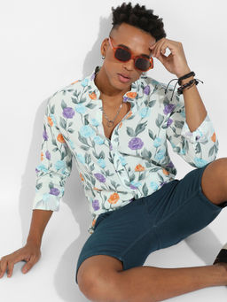 Campus Sutra - Mens Rose Garden Print Button Up Shirt