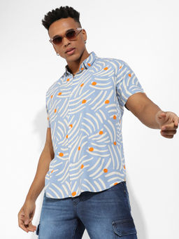 Campus Sutra - Mens Abstract Print Button Up Shirt