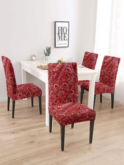 Cortina - Non-Slip Dining Chair Cover Set of 4 Ethnic Motif Printed - Red