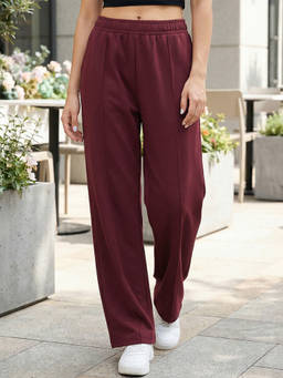 Bewakoof - Tawny Port Maroon Wide Leg Track Pant