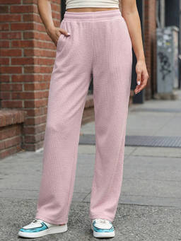 Bewakoof - Pastel Pink Textured Straight Fit Pants