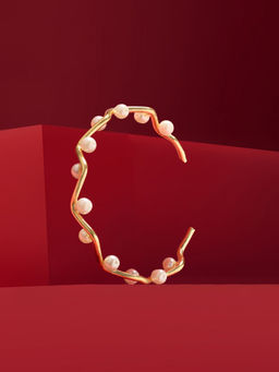 Zaveri Pearls - Gold Tone Contemporary Wavy Minimal Pearls Kada Bracelet-ZPFK19190