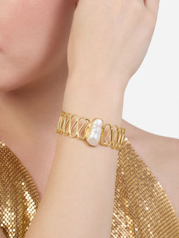 Zaveri Pearls - Gold Tone Wavy Contemporary Baroque Pearl Cuff Bracelet-ZPFK19192