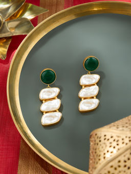 Zaveri Pearls - Green Stones and Pearls Embellished Statement Drop Earring-ZPFK18969