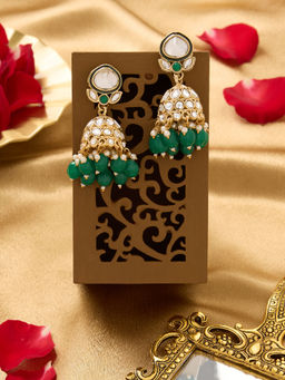 Zaveri Pearls - Green Dangling Clustered Beads Kundan Jhumki Earring-ZPFK19155