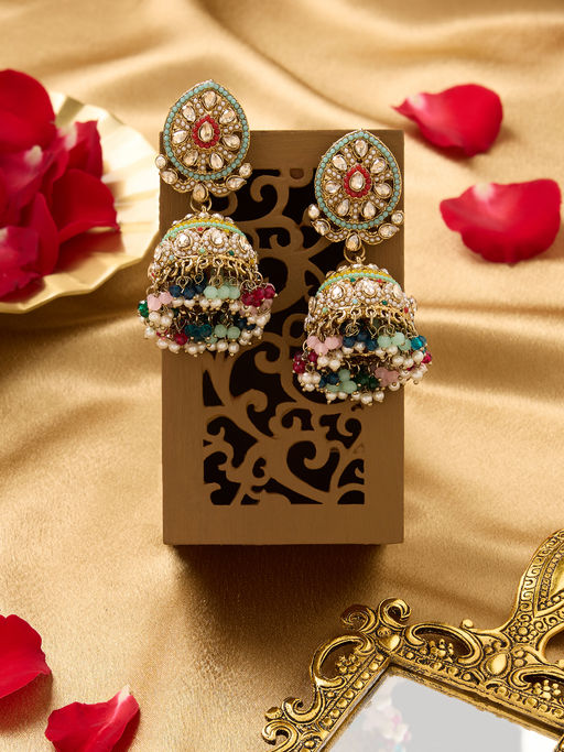 Zaveri Pearls Multicolor Stones Beads Antique Ethnic Jhumki Earring-ZPFK19163