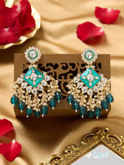 Zaveri Pearls - Green Meenakari Stones Clustered Beads Dangler Earring-ZPFK19170