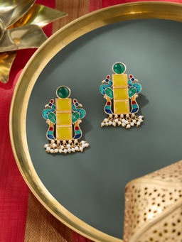 Zaveri Pearls - Multicolor Meenakari Peacock Inspired Pearls Drop Earring-ZPFK19182