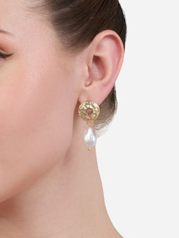 Zaveri Pearls - Gold Tone Classy Contemporary Baroque Pearl Drop Earring-ZPFK21108