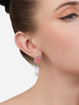 Zaveri Pearls - Pink Stone Contemporary Baroque Pearl Drop Earring-ZPFK21110