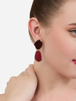 Zaveri Pearls - Brown and Maroon Enamel Contemporary Color Pop Drop Earring-ZPFK21113