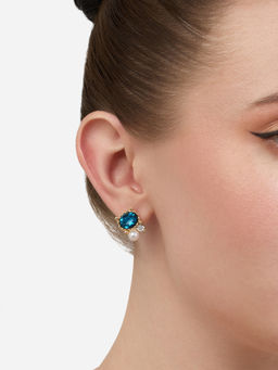 Zaveri Pearls - Blue Dazzling Stone and Pearl Embellished Minimal Studs Earring-ZPFK21126