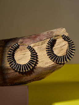 Zaveri Pearls - Black Beads Embellished Contemporary Statement Hoops Earring-ZPFK21131