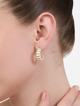 Zaveri Pearls - White Enamel Classy Contemporary Semi Hoop Earring-ZPFK21132