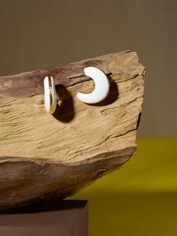 Zaveri Pearls - White Enamel Classy Contemporary Semi Hoop Earring-ZPFK21133