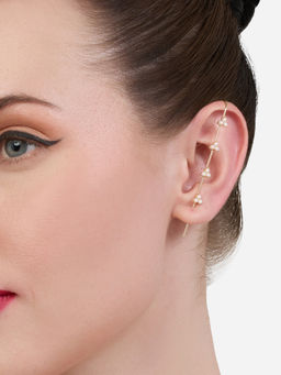 Zaveri Pearls - Gold Tone Tiny Pearls Embellished Minimal Ear Cuff-ZPFK21135