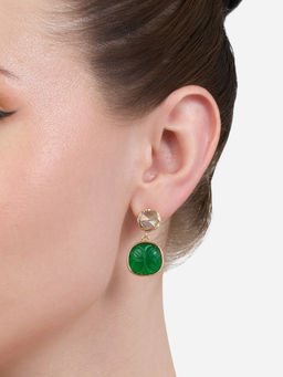 Zaveri Pearls - Green Stone Classy Contemporary Drop Earring-ZPFK21143