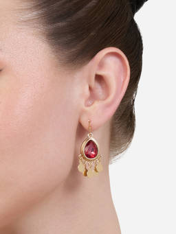 Zaveri Pearls - Pink Teardrop Stone Embellished Contemporary Drop Earring-ZPFK21145