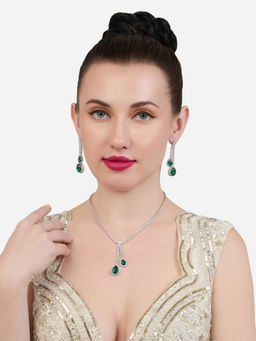Zaveri Pearls - Green Stones Diamonds Bling Lariat Necklace and Earring Set-ZPFK19164