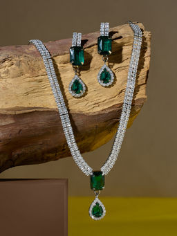 Zaveri Pearls - Green Stones Austrian Diamonds Bling Necklace and Earring Set-ZPFK19166