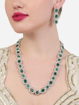 Zaveri Pearls - Green Stones Austrian Diamonds Bling Necklace and Earring Set-ZPFK19180