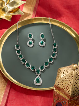 Zaveri Pearls - Green Stones Austrian Diamonds Bling Necklace and Earring Set-ZPFK19181