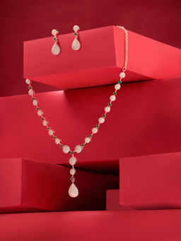 Zaveri Pearls - Green Cubic Zirconia Brass Necklace and Earring Set-ZPFK19193