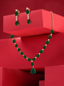 Zaveri Pearls - Green Cubic Zirconia Brass Necklace and Earring Set-ZPFK19194