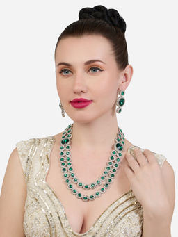 Zaveri Pearls - Green Stones Austrian Diamonds Layered Necklace and Earring Set-ZPFK21158