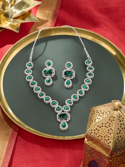 Zaveri Pearls - Green Stones Austrian Diamonds Necklace and Earring Set-ZPFK21159