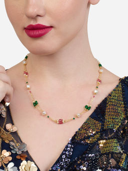 Zaveri Pearls - Pink and Green Multistrand Beaded Fusion Wear Necklace-ZPFK19131