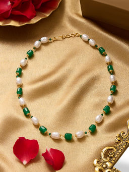 Zaveri Pearls - Green Beads and Pearls Embellished Fusion Wear Necklace-ZPFK19132