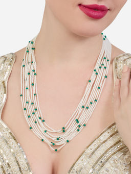 Zaveri Pearls - Green White Multistrand Beaded Fusion Wear Necklace-ZPFK19137
