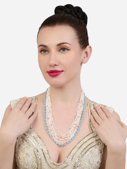 Zaveri Pearls - Pink Blue Multistrand Beaded Fusion Wear Necklace-ZPFK19138