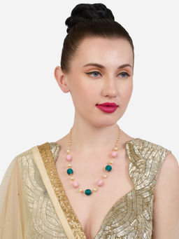 Zaveri Pearls - Pink Green Thread Beads and Pearls Contemporary Necklace-ZPFK19161