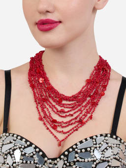 Zaveri Pearls - Red Multi Layer Beaded Contemporary Statement Necklace-ZPFK21148