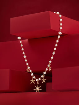Zaveri Pearls - Gold Tone Starfish Charms Contemporary Pearls Necklace-ZPFK21151