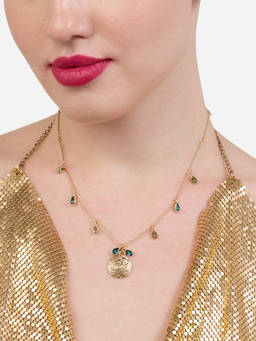 Zaveri Pearls - Shades of Green Dazzling Stones Drop Contemporary Necklace-ZPFK21153