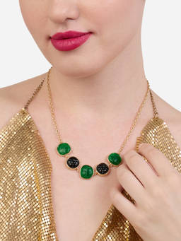 Zaveri Pearls - Green Black Stones Embellished Contemporary Necklace-ZPFK21154