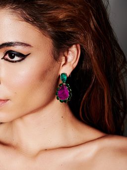 MISS JO - Majestic Plumage Dangler Magenta Earrings