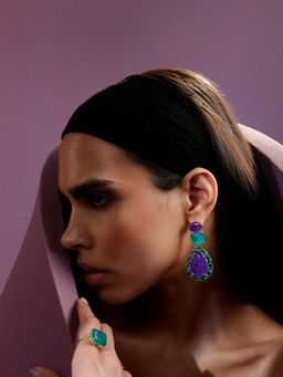 MISS JO - Peacock Paradise Chandelier Dangler Purple Earrings