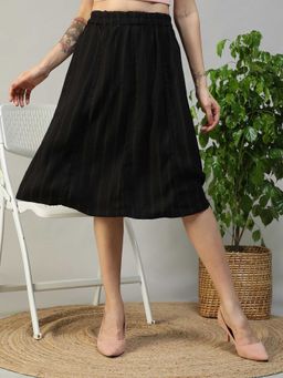 Oxolloxo - Women Black Elasticated Knee-Length Poly Stripe Dobby Skirt